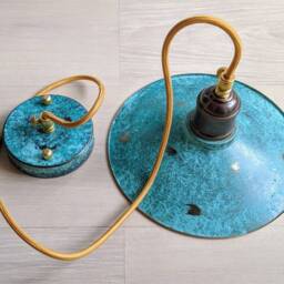 Handmade Brass With Patina Pendant Light Matching Wall Sconce Industrial Green Shade Pendant Lighting Unique Sconces - thumbnail 4