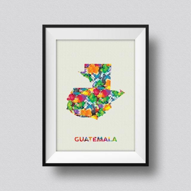 Guatemala Map Watercolor Art Print Ink Splash Poster Canvas, Map