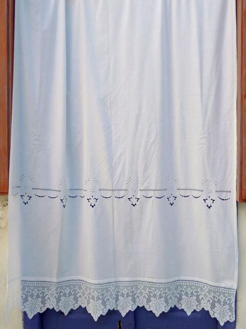 White Handmade Curtain With Lace -Traditional Greek Handiwork - 793 -1657 - image 1