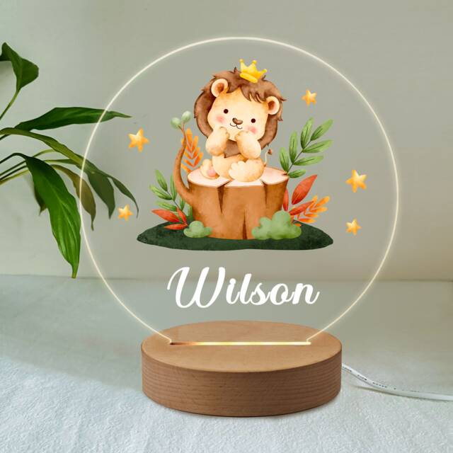 Personalised Lion Gifts For Boys Led Desk Table Lamp Nursery Night Light Gifts Girls Kids Children Birthday 7 Colours Flashing - image 1