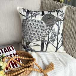 Birds Pattern Sequins & Beads White Art Silk Pillow Sham, 24x24/26x26, Contemporary Style Euro Square Pillowcase - Birdy Heaven - thumbnail 3