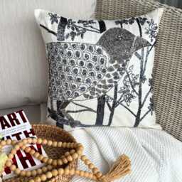 Birds Pattern Sequins & Beads White Art Silk Pillow Sham, 24x24/26x26, Contemporary Style Euro Square Pillowcase - Birdy Heaven - thumbnail 2