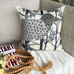 Birds Pattern Sequins & Beads White Art Silk Pillow Sham, 24x24/26x26, Contemporary Style Euro Square Pillowcase - Birdy Heaven - thumbnail 3