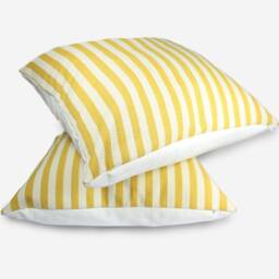 Yellow Striped Pillow Cover Handmade Cotton Jacquard Cushion - thumbnail 3