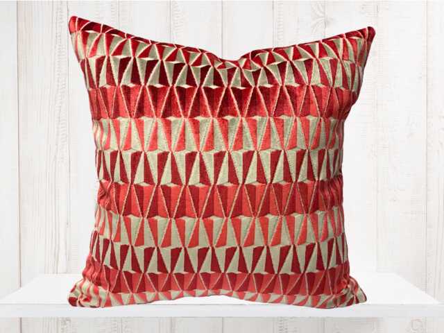 Geometric Velvet Pillow Cover Red & Gray Modern Farmhouse Decor - image 1