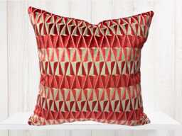 Geometric Velvet Pillow Cover Red & Gray Modern Farmhouse Decor - thumbnail 1