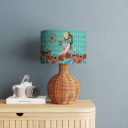 Lampshade Alice in Wonderland Teal Blue Green Velvet - Drum Lamp Shade 25cm 30cm 35cm 40cm 45cm Table Lamp Shade, Ceiling Shade, Pendant - thumbnail 4