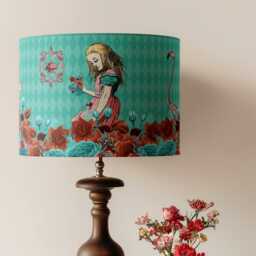 Lampshade Alice in Wonderland Teal Blue Green Velvet - Drum Lamp Shade 25cm 30cm 35cm 40cm 45cm Table Lamp Shade, Ceiling Shade, Pendant - thumbnail 2