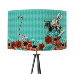 Lampshade Alice in Wonderland Teal Blue Green Velvet - Drum Lamp Shade 25cm 30cm 35cm 40cm 45cm Table Lamp Shade, Ceiling Shade, Pendant - thumbnail 3