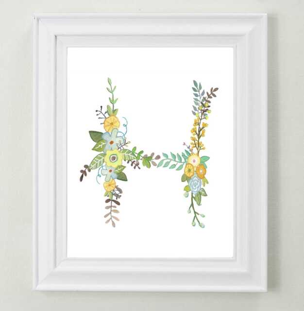 H - Floral Letter Art Print Girls Nursery Decor Decorative Botanical Initial Baby Or Child's Room Newlywed Gift Wall - image 1