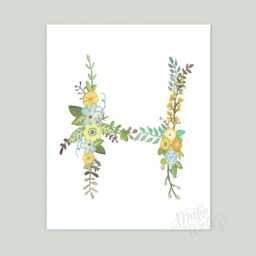 H - Floral Letter Art Print Girls Nursery Decor Decorative Botanical Initial Baby Or Child's Room Newlywed Gift Wall - thumbnail 2