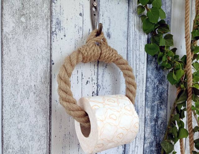 Jute Rope Toilet Paper Holder Nautical Bathroom Decor - image 1
