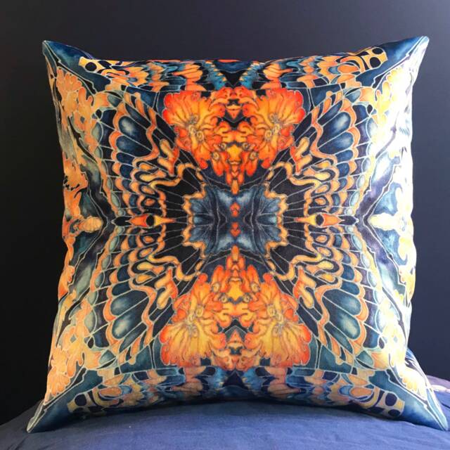 Blue Grey Gold Butterfly Cushion Luxury Velvet Repeat Print - Contemporary Settee Sofa Accent Throw Pillow - image 1