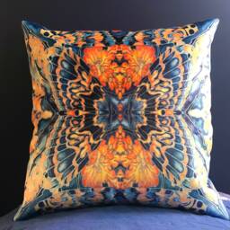 Blue Grey Gold Butterfly Cushion Luxury Velvet Repeat Print - Contemporary Settee Sofa Accent Throw Pillow - thumbnail 1