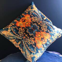 Blue Grey Gold Butterfly Cushion Luxury Velvet Repeat Print - Contemporary Settee Sofa Accent Throw Pillow - thumbnail 2
