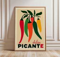 Chili Peppers Poster, Spicy Kitchen Wall Art Print, Vintage Food Illustration, Mexican Cooking Decor, Colorful Dining Room Artwork - thumbnail 1