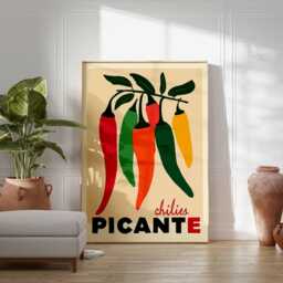 Chili Peppers Poster, Spicy Kitchen Wall Art Print, Vintage Food Illustration, Mexican Cooking Decor, Colorful Dining Room Artwork - thumbnail 4