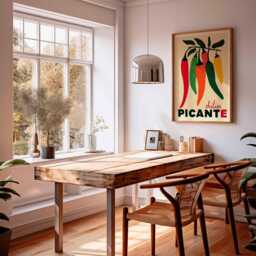 Chili Peppers Poster, Spicy Kitchen Wall Art Print, Vintage Food Illustration, Mexican Cooking Decor, Colorful Dining Room Artwork - thumbnail 3