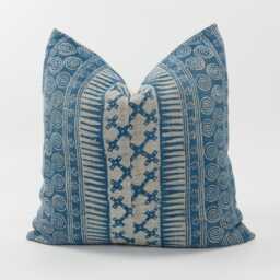 Vintage Indigo Hemp Pillow Cover, White Boho Batik, Rustic Tribal Cushion - thumbnail 1
