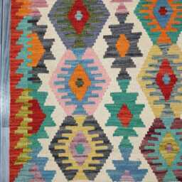 Colourful Runner Rug, Handmade Artisan Afghan Turkish Scandinavian Navajo Bohemian Flatweave Wool Multicolour Kilim Rug 305x83 cm - thumbnail 2