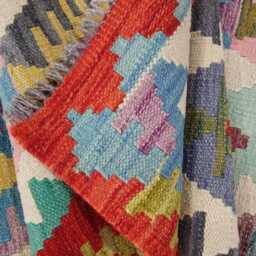 Colourful Runner Rug, Handmade Artisan Afghan Turkish Scandinavian Navajo Bohemian Flatweave Wool Multicolour Kilim Rug 305x83 cm - thumbnail 4