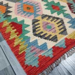 Colourful Runner Rug, Handmade Artisan Afghan Turkish Scandinavian Navajo Bohemian Flatweave Wool Multicolour Kilim Rug 305x83 cm - thumbnail 3