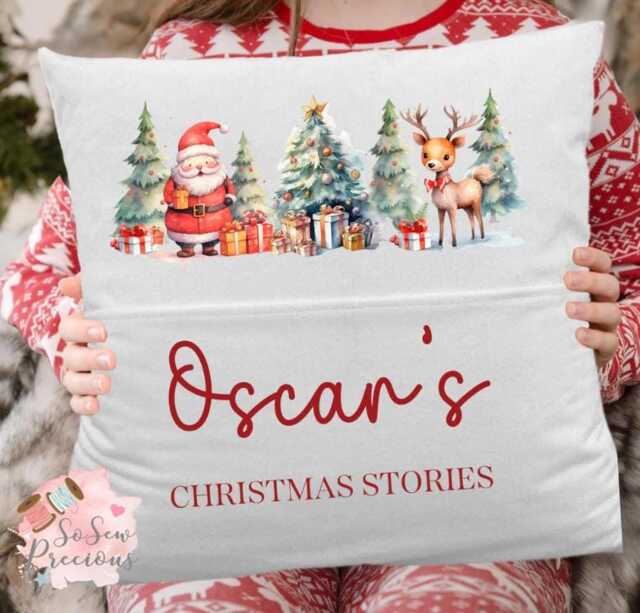 Personalised Santa Scene Reading Pocket Cushion, Personalized Kids Gift , Story Book Cushion Christmas