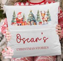 Personalised Santa Scene Reading Pocket Cushion, Personalized Kids Gift , Story Book Cushion Christmas