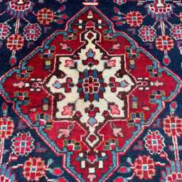 5x7 Ft, Handmade Sarouk Rug, Navy Blue Floral Area Traditional Crimson Medallion Oriental Antique Moody Aesthetic Living Room Rug - thumbnail 2