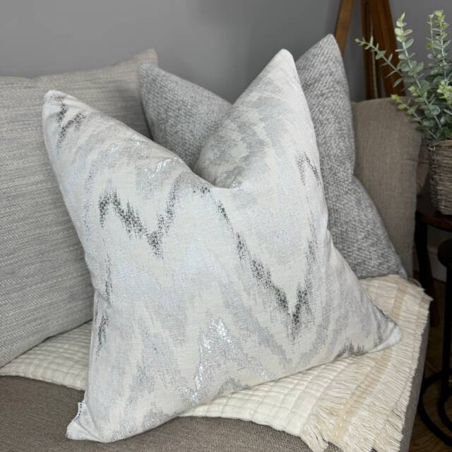 Luxury Cushion Cover, Scatter Pillow Natural - Silver Grey Zig Zag Design, Throw Cover For Luxury Bedding, Gravity - image 1