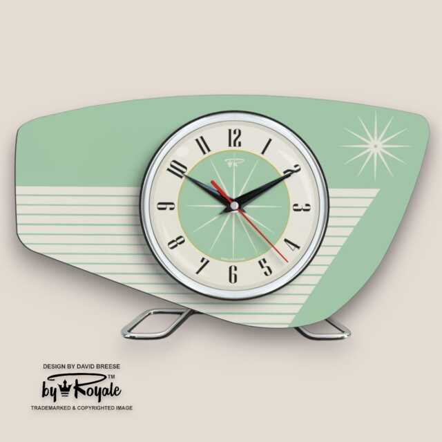 Handmade Royalexe Laminate Mantle Clock Mid Century Modern Style in Mint Green By Royale - image 1