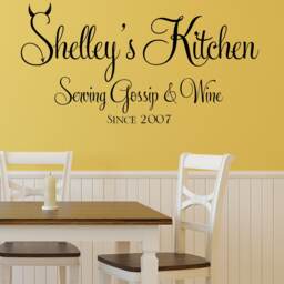 Personalised Kitchen Wall Sticker Serving Gossip & Wine Vinyl Decal Transfer Dining Room Cafe Name - thumbnail 1