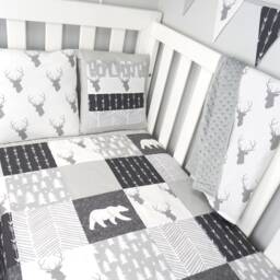 Grey & White Deer // Stag Baby Blanket With Minky Dot Backing - thumbnail 4