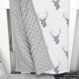 Grey & White Deer // Stag Baby Blanket With Minky Dot Backing - thumbnail 2