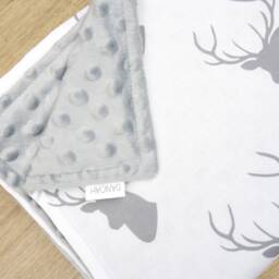 Grey & White Deer // Stag Baby Blanket With Minky Dot Backing - thumbnail 3