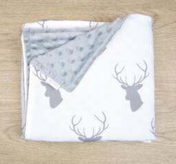 Grey & White Deer // Stag Baby Blanket With Minky Dot Backing - thumbnail 1