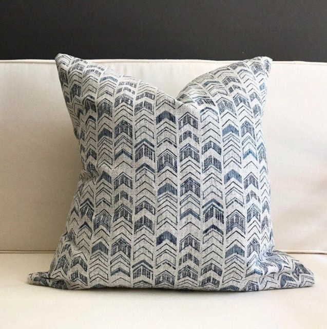 Tribal Arrow Pillow Cover, Blue Boho Ikat Throw - image 1