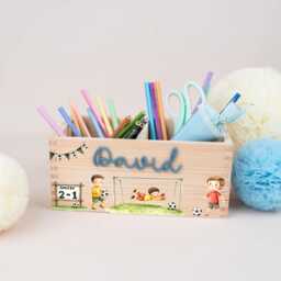 Personalized Pencil Holder Football, Desk Organizer Wood Acrylic Name, Cup School Enrollment, Gift Schoolchild Boys
