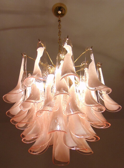 Murano Glass Chandelier Pink Feathers - image 1