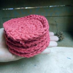 Baby Pure Cotton Crocheted Round Facial Wash Cloth. Coral - Persimmon Handmade // Set Of 5 . Face Cloths, Shower Gift Bath Acessory - thumbnail 2
