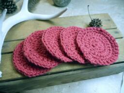 Baby Pure Cotton Crocheted Round Facial Wash Cloth. Coral - Persimmon Handmade // Set Of 5 . Face Cloths, Shower Gift Bath Acessory