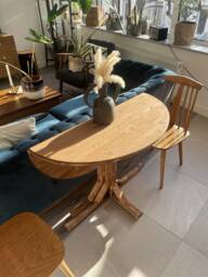 Handmade Folding Fold Down Dining Table. Half Moon Drop Leaf Kitchen Oval, Circular, Semi Circle, Natural, Solid Wood, Custom Sized - thumbnail 1