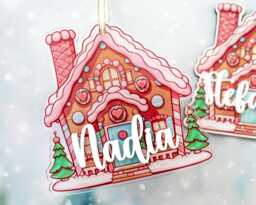 Personalized Gingerbread House Christmas Stocking Tag Wood Or Acrylic