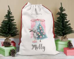 Personalised Christmas Sack Bunny Pink, Girl's Eve Stocking, Present Bag, Father Christmas, Bag - thumbnail 1