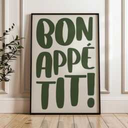Bon Appetit Poster Trendy Typography Print Cute French Quote Kitchen Wall Art Maximalist Decor Green Khaki 2543 - thumbnail 2