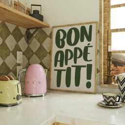 Bon Appetit Poster Trendy Typography Print Cute French Quote Kitchen Wall Art Maximalist Decor Green Khaki 2543 - thumbnail 3