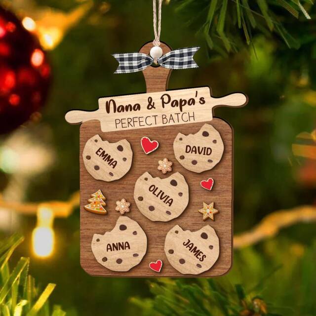 Custom Nana 7 Papa's Perfect Batch Ornaments, Grandkid Gingerbread Ornament, Family Cookies Christmas 2-Layered Wooden Ornament - image 1