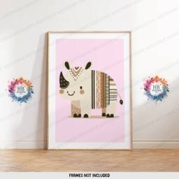 Boho Animal Nursery Pictures - Set Of 3 Posters - Safari Kids Playroom Wall Art Cute Designs Pink Coloured Prints Baby Bedroom Decor - thumbnail 3
