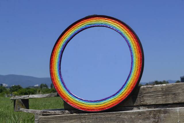 Large Rainbow Mirror, 53 cm Diameter Mirror, Decorative Wall Rainbow Furniture, Iron Ring Decor, New Home Gift - image 1