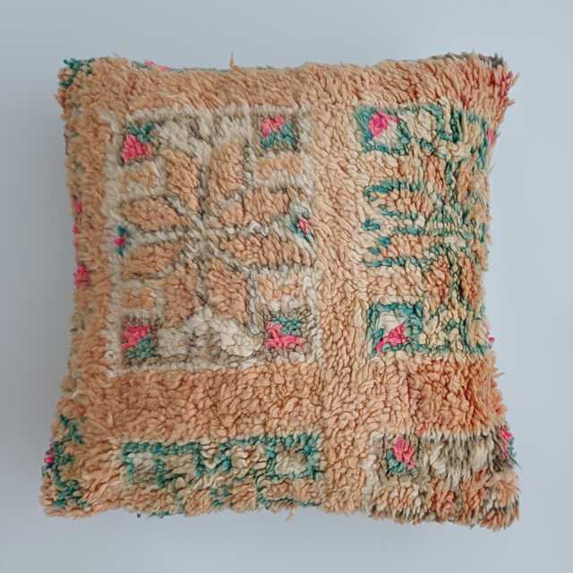 Moroccan Wool Cushion Cover, Handmade Berber Pillow, Multicoloured Vintage Rug Cushion, Tribal Throw 20''x20''/52x52 cm - image 1
